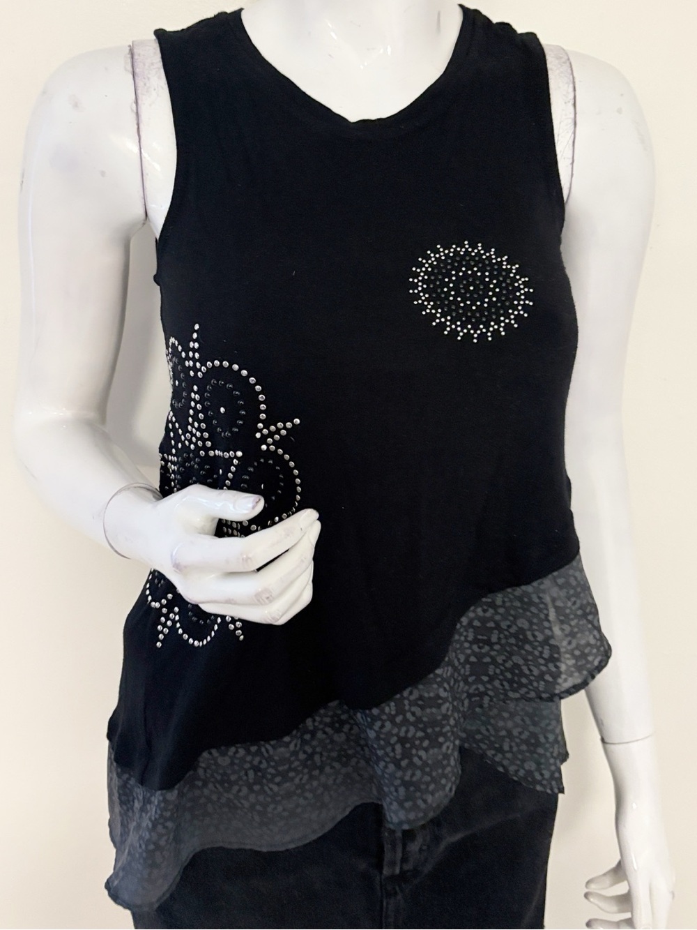 Desigual Stud Embellished Mandala-style Pattern Leopard Print Layered Tank Top